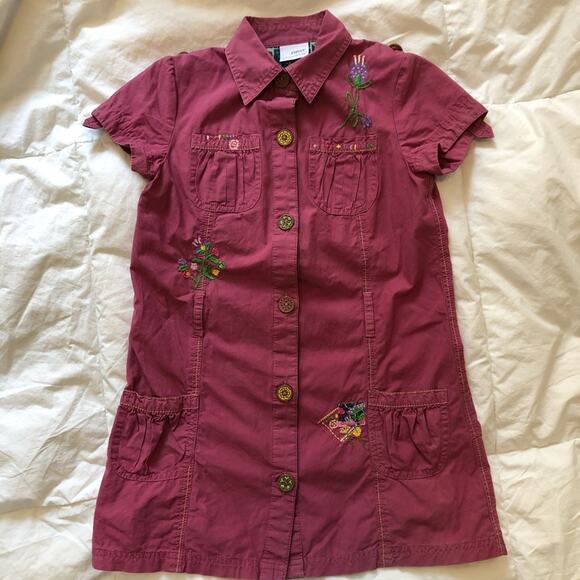 Next Girls’ Embroidered Dress Short Sleeve Flowers Boho Dark Pink Size 5 - Picture 3 of 11